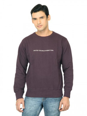 United Colors of Benetton Men Solid Purple Sweatshirt