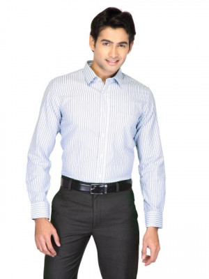 Mark Taylor Men Blue Striped Shirts