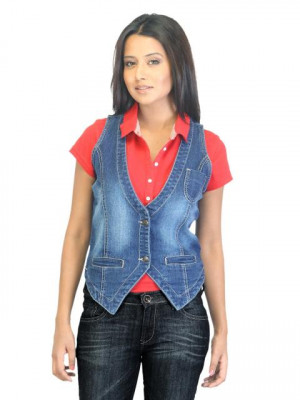 Jealous 21 Women Washed Blue Waistcoat