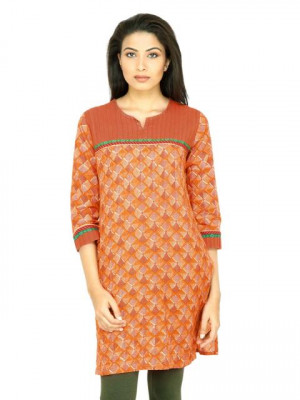 Mother Earth Women Printed Orange Kurta