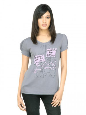 United Colors of Benetton Women Printed Grey Top