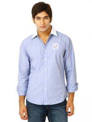 United Colors of Benetton Men Solid Blue Shirts