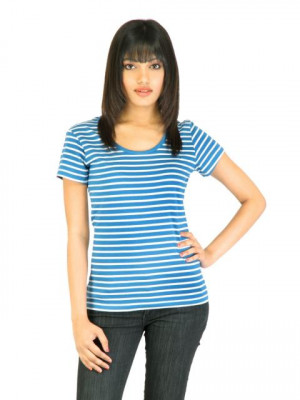Puma Women Stripes Blue Tshirts