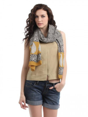 Fabindia Women Black & Mustard Stole