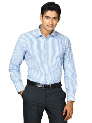 John Miller Men Blue Striped Shirt