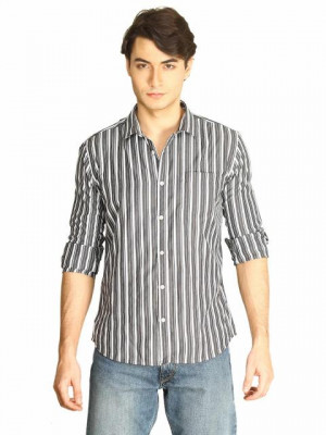 John Miller Men Stripes Grey White Shirts