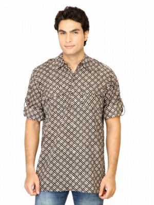 Mother Earth Men Printed Black Kurta