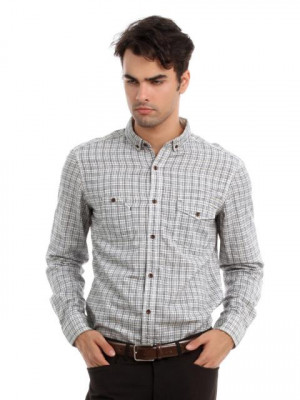 French Connection Men White & Black Check Shirt
