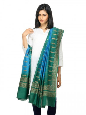 Fabindia Women Blue Chanderi Dupatta