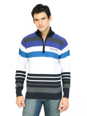 Spykar Men Stripes Blue Sweaters