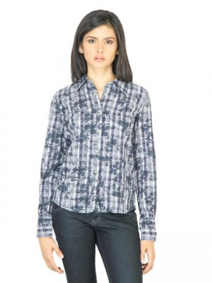 Wrangler Women Flower Navy Blue Shirt