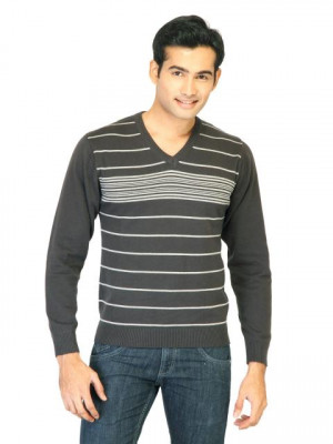 Proline Mens Stripes Grey & White Striped T-shirt