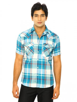 Wrangler Men Dodge Broad Accent Check Blue Shirt