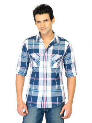 Spykar Men Check Blue Shirts