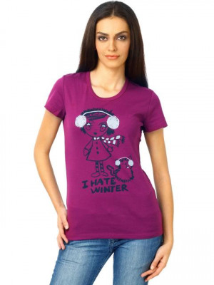 United Colors of Benetton Women Printed Purple T-shirt