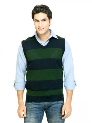 Arrow Sport Men Stripes Green Sweaters