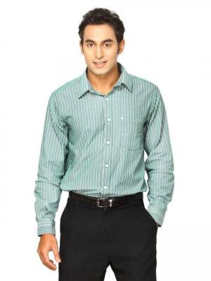 Indigo Nation Men Striped Green Shirt