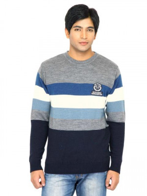 Scullers Men Stripes Grey Sweaters