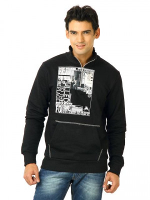 United Colors of Benetton Men Printed Black Sweatshirt