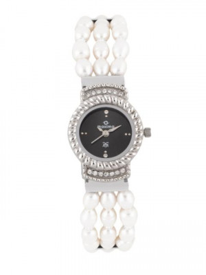 Maxima Women Black Dial Pearl Strap Watch