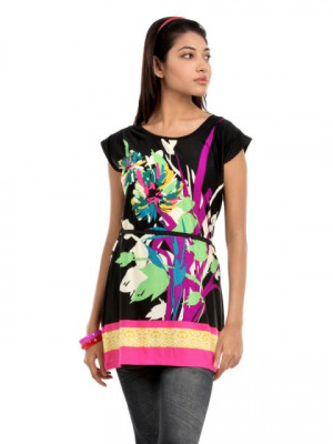 109F Women Black Printed Tunic