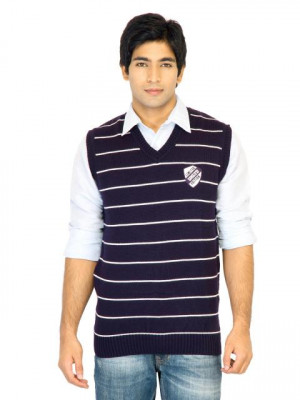Indigo Nation Men Stripes Purple Sweaters