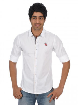 Spykar Men Ranger With Red Stitch Line White Shirts