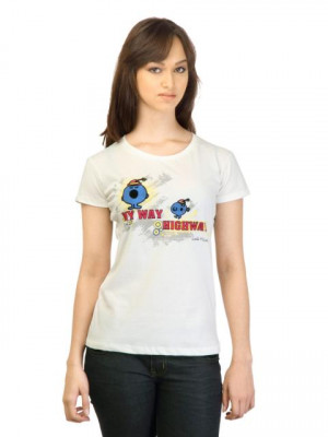 Little Miss Women Printed Off White T-shirt