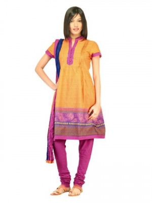 Biba Women Orange & Purple Churidar Kurta with Dupatta