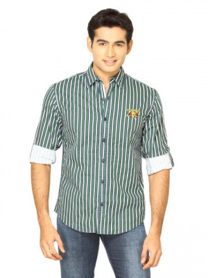 Locomotive Men Stripes Green Shirts