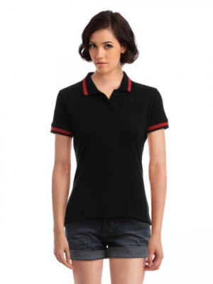 Femella Women Black Polo T-Shirt