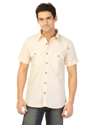Basics Men Beige Slim Fit Shirt