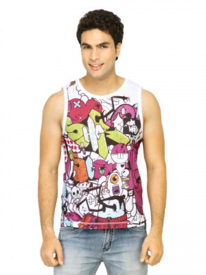 Probase Men Funky Print White Tshirts