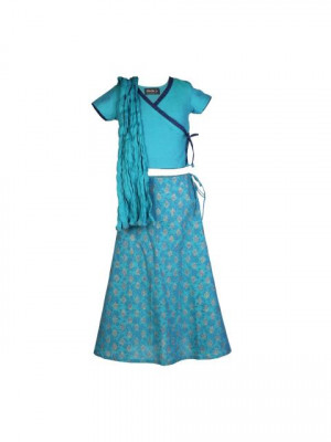 Fabindia Girls Printed Blue Lehenga Choli