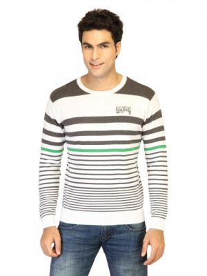 Spykar Men Stripes White Sweatshirts
