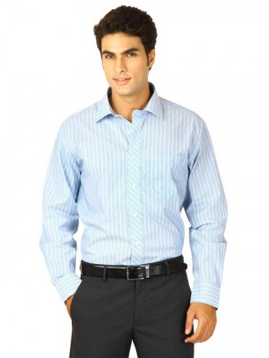 John Miller Men Blue Striped Shirt