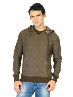 United Colors of Benetton Men Solid Brown Sweatshirts