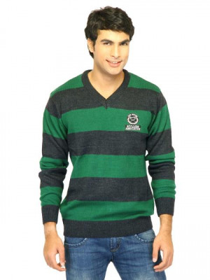 Scullers Men Stripes Green Sweaters