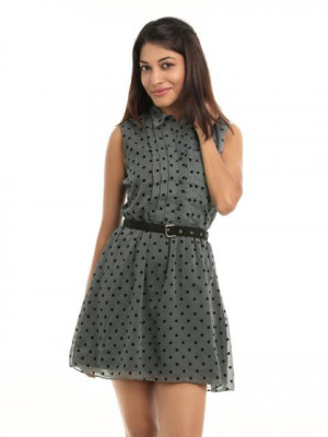 Femella Women Grey Polka Dotted Dress