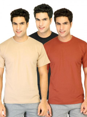 Hanes Men Half Sleeve Crew Pack of 3 Beige Innerwear T-shirts