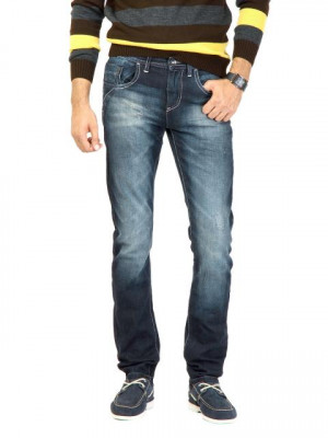 United Colors of Benetton Men Washed Blue Jeans