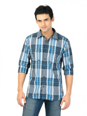 Basics Men Blue Slim Fit Checked Shirt