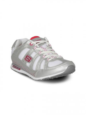 Skechers Women Silver Pink White Shoe