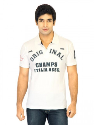 Flying Machine Men Printed White polo Tshirts