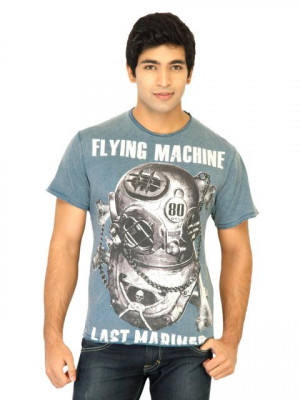 Flying Machine Men Printed Blue Tshirts