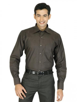 Genesis Men Brown Striped Shirt