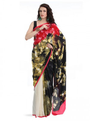 Satya Paul Yellow & Black Saree