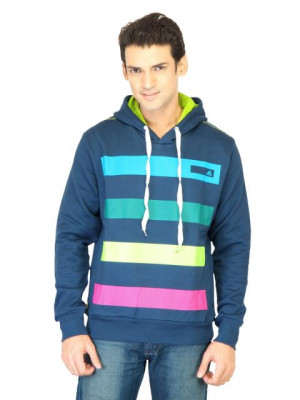 ADIDAS Men Sf Striped Hood Blue Sweatshirts
