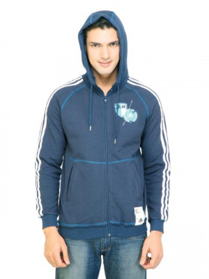ADIDAS Men Hooded  Blue SweatShirt
