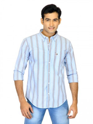 Basics Men Blue Slim Fit Striped Shirt